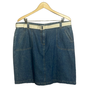 Y2K Vintage Liz Claiborne Denim Midi Skirt with Belt Cowgirl Western Size 16 XL